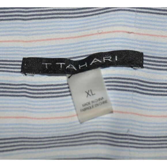 Tahari Ladies Blue Striped Button Front V-Neck Blouse XL Long Bell Sleeves Tunic - Picture 10 of 12